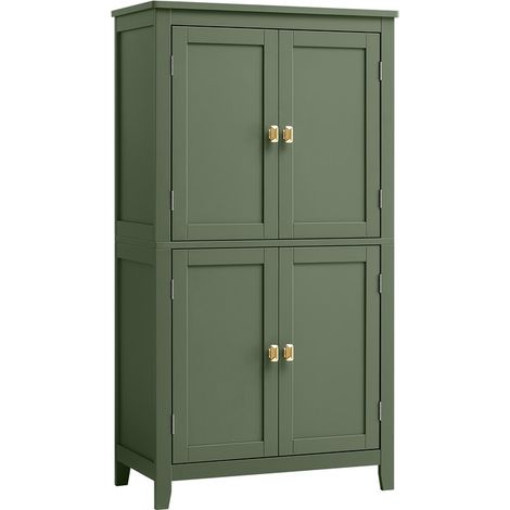 Vasagle – Meuble de rangement de salle de bain avec 4 portes – Étagères réglables – Dimensions 30 x 60 x 110 cm – MDF vert forêt
