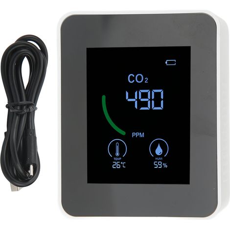 Détecteur de CO2 avec Capteur TVOC, Surveillance de la Qualité de l'Air, Mesure de Température et Humidité, Alimentation USB, Blanc (1/5)