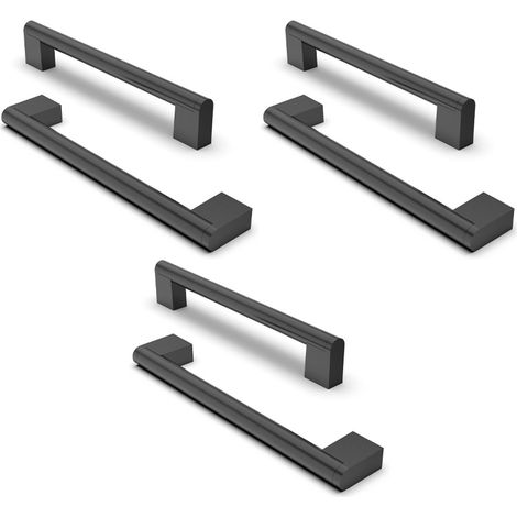 Poignées de tiroir européennes modernes - Entraxe de 160 mm - Idéales pour les armoires et meubles de cuisine - Noir - Lot de 6 (1/5)