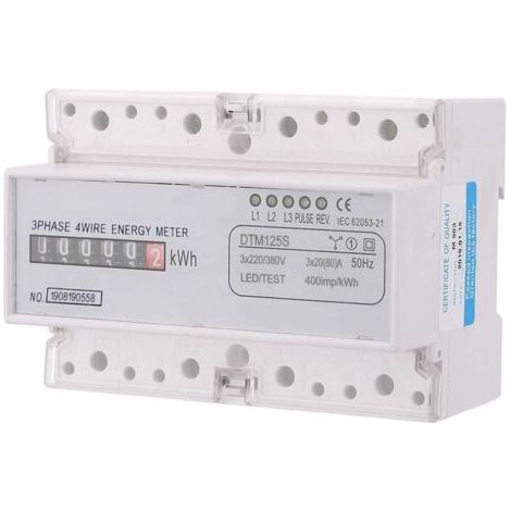 Compteur Electrique Triphasé Numérique, 20-80A Triphasé Din Rail Kilowattheure Meter KWH Meter 220 / 380v Compteur Electrique Consommation avec Ecran LCD, Convient à la Maison, l'Appartement (1/5)