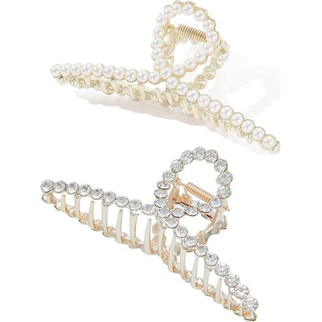 pinzas para el cabello, de aleación, con bordes lisos y cuentas de diamantes de imitación dorados, para uso diario y formal. (1/5)