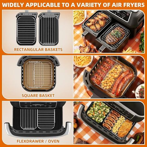 Grille Air Fryer Dual Zone 2pcs Accessoires Airfryer compatible avec AF400 DZ300 DZ400 et Autres Dual Friteuse 7,6L -10,4L Alimentaire Acier Inoxydable 304 Air Fryer Racks (1/3)