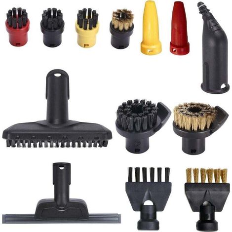 Juego de 13 accesorios para limpiadoras a vapor Kärcher (SC1, SC2, SC3, SC4, SC5): cepillo redondo, boquilla rascadora y accesorios para la limpieza de juntas de ventanas. - Crezuo
