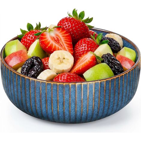 Grand Saladier 1800ML Bols de Service aux Fruits en Céramique, Saladier en Porcelaine bleu, Bol à Soupe, Bol à céréales, Bol de Nouilles, Cadeau Créatif Bol de Service, Sécurité lave-vaisselle, 21cm (1/5)