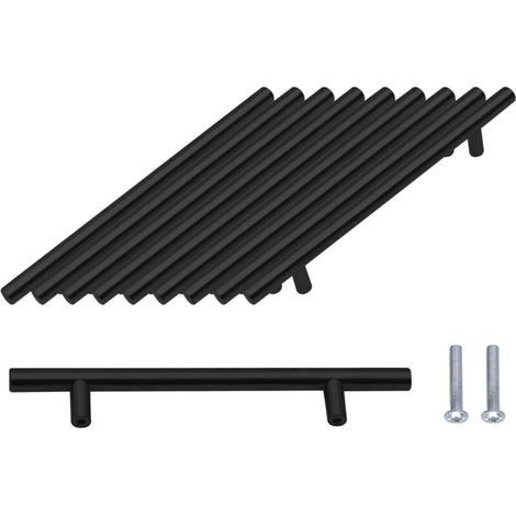 10 Poignées Porte Noires Acier Inox 160mm pour Armoire avec Vis (1/5)