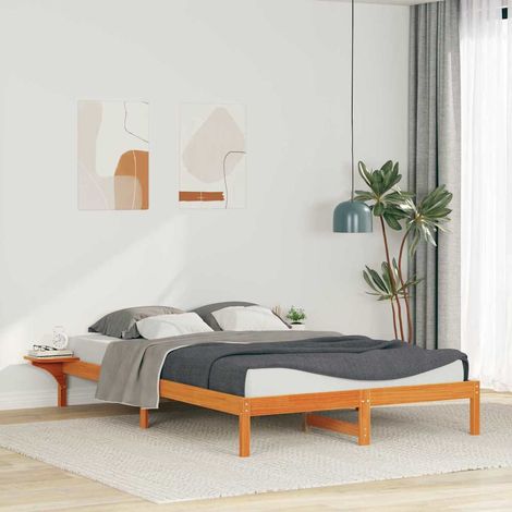 Estructura de Cama con Mesitas Marrón cera 160 x 210 cm