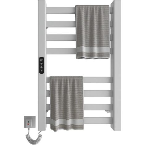 Seche Serviette Electrique 450x700mm Porte Serviettes Chauffant Porte-Serviettes électrique Intelligent Radiateur Porte-Serviettes, Chauffage en Fibre de Carbone, Anthracite-White Left