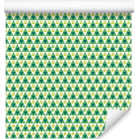 Papel pintado de triángulos verdes y lima para salón y dormitorio, 50x1000 cm. (1/5)