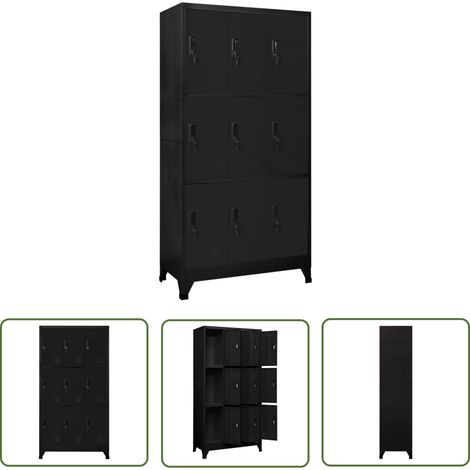 The Living Store Armoire à casiers Noir 90x45x180 cm Acier - Armoire À Casiers - Meuble De Rangement - Armoire Métallique - Armoire Scolaire - Armoire De Bureau (1/5)