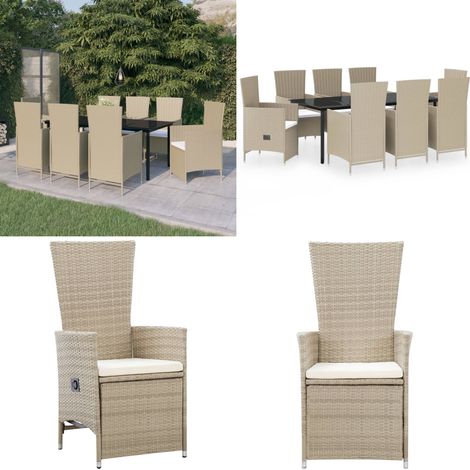 9-tlg. Garten-Essgruppe mit Auflagen Beige - Terrassensitzgruppe - Gartenmöbel (1/5)