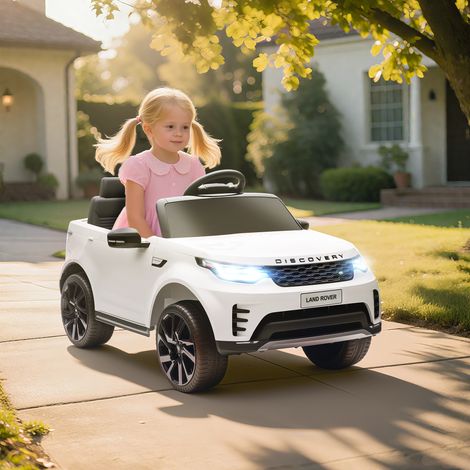 Elektrisches Kinderauto für Kinder von 3-6 Jahren mit Führerschein, Land Rover Discovery 12V, 2,5-4,5 km/h, mit 2 Motoren, Federung, Fernbedienung, USB-Anschluss, Musik, Scheinwerfern, Hupe, weiß
