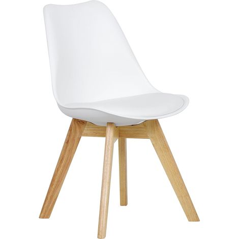 WOLTU 1x Sillas de Comedor Dining Chairs Silla Tower Madera Silla de Escritorio Asiento Acolchado en Cuero Sintético y Polipropileno Silla de Cocina Silla Conferencia Blanco (1/5)