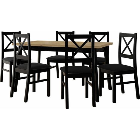 Conjunto de mesas y sillas para comedor Victorville 295, Roble Artisan + Negro, 75x80x140cm, Diámetro: 0, Número de asientos: 6, Estilo: Contemporary