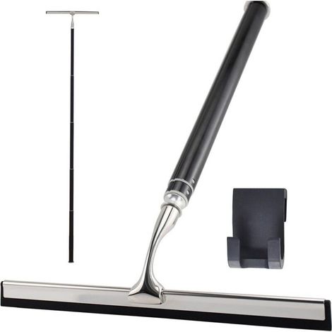 Shower Squeegee, Bathroom Squeegee, 153cm Black Shower Squeegee, Shower Glass Squeegee, for Shower, Bathroom, Tile, Mirror, Window, Kitchen (Black + Silver) (1/5)