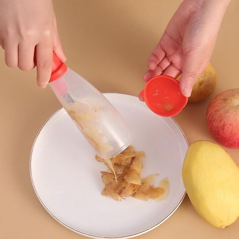 Ensemble de 2 éplucheurs à légumes rouges avec récipient de rangement, lames de cuisine multifonctions en acier inoxydable pour pommes de terre, pommes, carottes et plus encore (1/4)