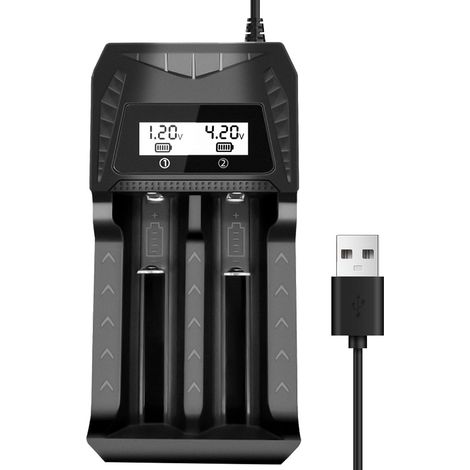 Chargeur de batterie universel AA AAA 18650 à 2 emplacements avec écran LCD - Charge rapide pour 26650 21700 16340 14500 18350 18500 AA AAA - Chargeur uniquement (1/5)