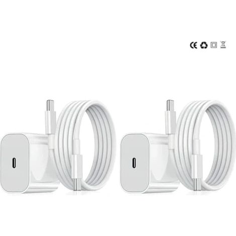 Lot de 2 chargeurs iPhone - Chargeur rapide - Adaptateur + Câble de 2 m 20 W Lightning Blanc - Lot de 2 iPhone (NT) - Lot de 2 câbles Lightning - Lot de 2 câbles Lightning (1/5)