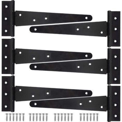 Pieces T-Shaped Shed Hinge, 25cm Heavy Duty Metal Iron T-Hinge for Garden Gates, Rustproof T-Strap Hinges for Shed Doors, Barn Doors (Black) (1/5)