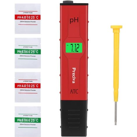 Misuratore di pH digitale automatico con risoluzione di 0,01, penna misuratrice di pH per idroponica con ampio schermo LCD retroilluminato per cucina, acquario, piscina, laboratorio, con polvere di ca (1/4)