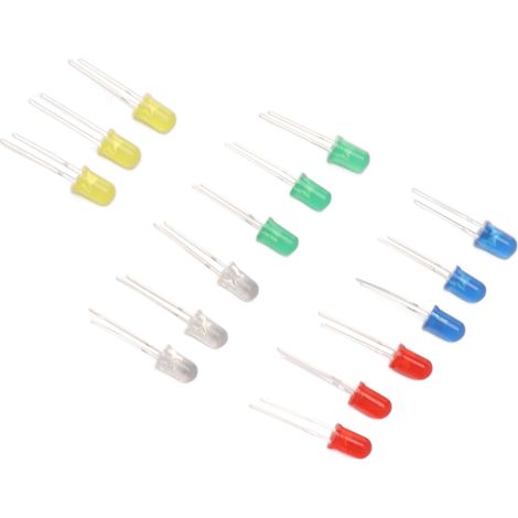 Lot de 100 diodes LED de 5 mm (rouge, vert, jaune, bleu, blanc) pour projets scientifiques et de bricolage. (1/5)
