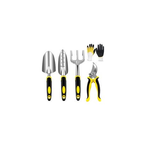 Crezuo Gartengeräte-Set, Gartengeräte mit robusten Aluminiumköpfen und ergonomischen Griffen, Gartenset inklusive Gartenschere, Schaufel, Pflanzkelle, Umpflanzwerkzeug, Handrechen und Handschuhen