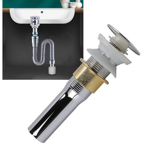 Tapón de fregadero emergente a presión sin taladrar  Cobre y acero inoxidable  Acabado galvanizado duradero  Boquilla G1/2  374 g  Drenaje rápido, a prueba de olores (1/4)