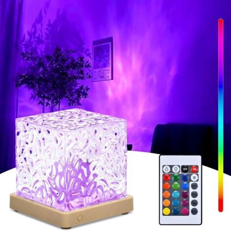 Veilleuse cube 3D avec effet d'ondulation d'eau, 16 couleurs, télécommande incluse, idéale pour la décoration de la chambre à coucher. (1/4)