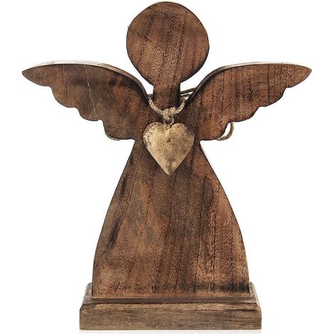 Figura de 谩ngel navide帽o de madera, mango, 27x30 cm (1/5)