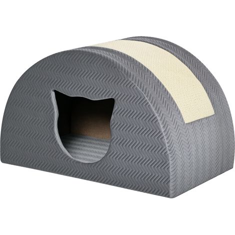 JSSEVN - Casita para gatos de sisal gris con rascador - 48,5 x 30 x 30 cm (1/5)