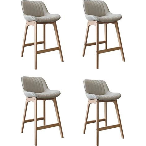 Mob-In – Lot de 2 chaises de bar MELLOW en chêne naturel – Assise rembourrée tissu Oeko-Tex® – Hauteur d'assise 65cm pour îlot central (1/5)