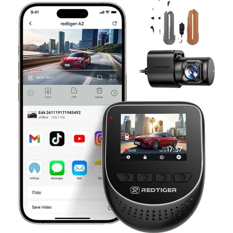 Dashcam, registrazione a doppio canale, WiFi e controllo tramite app, CON KIT HARDWARE, Nessuno (1/2)