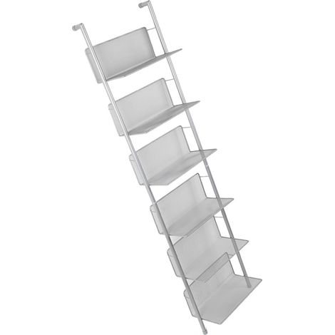 Étagère à livres 6 niveaux en métal moderne, support de rangement au sol pour magazines journaux et documents, meuble bibliothèque fine pour bureau. (1/5)