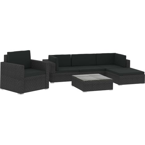 INLIFE Salon de jardin 6 pcs avec coussins Résine tressée Noir (1/5)