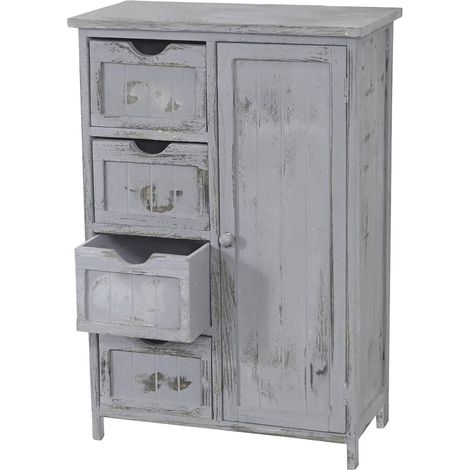 Commode style vintage meuble d'appoint à tiroirs 82x55x30cm en bois de paulownia gris 040002491 (1/5)