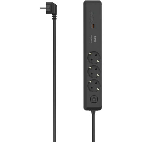 MULTIPRISE, 3 PRISES, USB-C/A 100W, PD, INTERRUPTEUR, 1,4 M, NRE/GRISE HAMA (1/5)