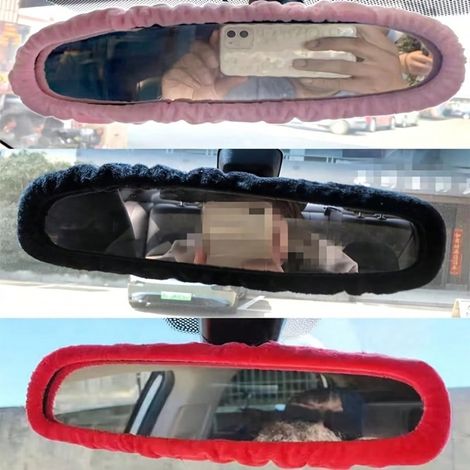 Ajustement universel : Housse de rétroviseur de voiture en peluche, design décoratif en fibre de polyester douce, Cadeau d'intérieur pour fête, Rose (1/5)
