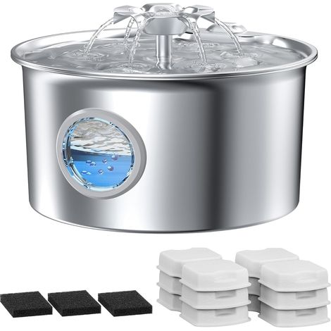 1 Distributeur Eau Chat INOX 2,6L Silencieuse Cascade Fleurs Fenêtre Niveau 6 Filtres 3 Éponges Intérieur (1/5)