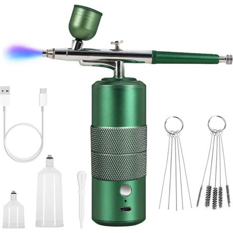 Kit d'aérographe Portable 30PSI Kit d'aérographe sans Fil portatif Kit de Mini Brosse à air Rechargeable à Double Action pour Peindre Le modèle d'ongle (1/5)