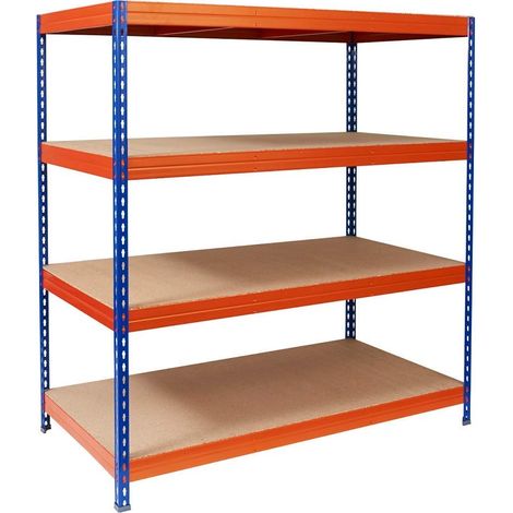 Étagère charge lourde Tôle d'acier 4 Étages Bleu-orange 160 x 150 x 80 cm Charge Max : 1600 kg (1/3)
