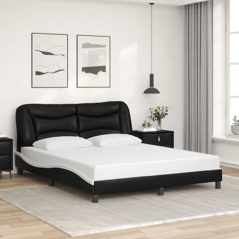 Cadre de lit sans matelas Hvar noir et blanc 160x200 cm similicuir