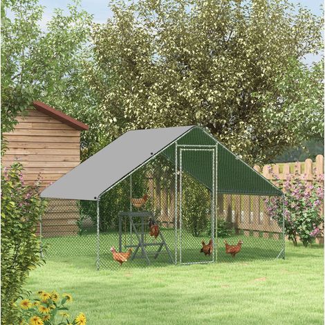 Hühnerstall 300x200x200 cm aus silbernem Stahl mit Dach für den Außenbereich – MEUBLIV (1/5)