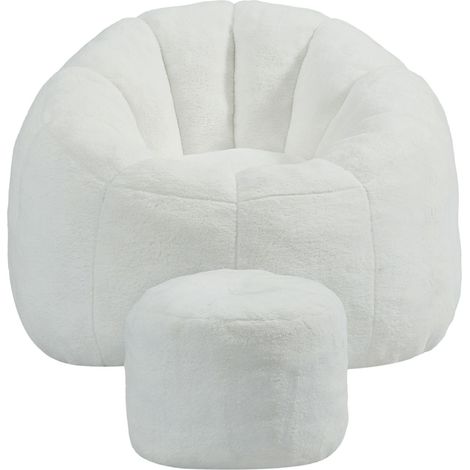 Pouf Fleur - Sans Installation - Peluche - Repose-Pieds Inclus & Accoudoirs - 105 x 105 x 70 cm - Design Moderne - Blanc Cassé (1/5)
