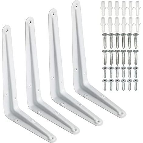 Wall Mount Shelf Brackets Metal Stamped Console Corner Bracket for London Style Shelf, 195mm x 125mm, Glossy White Finish, 4Pcs, EJB3008W-4P