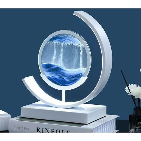 LED Moving Sand Art Table Lamp, 3D Hourglass Deep Sea Landscape Display Flowing Frame 12 Inch Bedside Lamp Home Decoration (1/5)