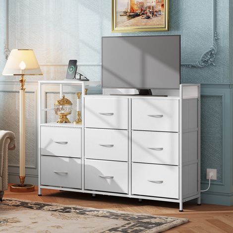 Commode WLIVE, 8 tiroirs, tiroirs en tissu avec étagères coulissantes, pour chambre, couloir, salon, chambre d'enfant (Blanc) (1/5)