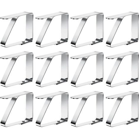 Set di 12 clip antiscivolo in acciaio inox per tovaglie da esterno, adatte a tavoli da giardino da 0-3 cm. (1/4)