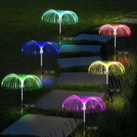 Lot de 2 lampes solaires jardin, forme méduse, 7 couleurs changeantes, étanches IP65, pour extérieur et décoration festive