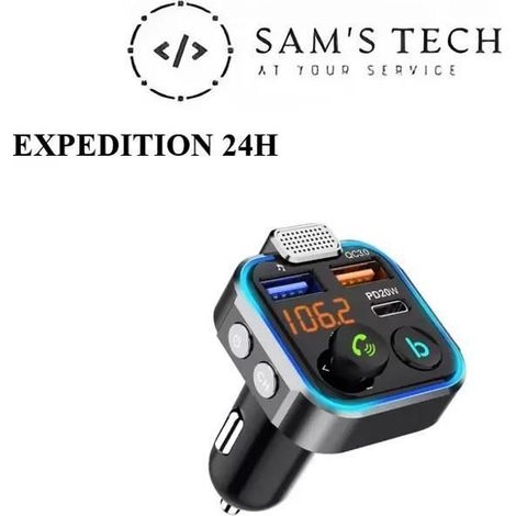 Transmetteur FM Bluetooth Voiture 5.0,Chargeur Rapide PD 20W +18W QC3.0,Support Deep Bass,Clé USB,Appels Mains Libres (1/5)