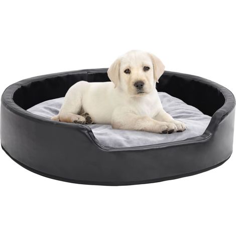 Panier pour chien, noir et gris, 79 x 70 x 19 cm, peluche et simili cuir