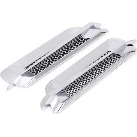 Prise d'Air Latérale en Grille pour Voiture, Cache de Ventilation Décoratif Universel, Argent, Lot de 2 (1/5)